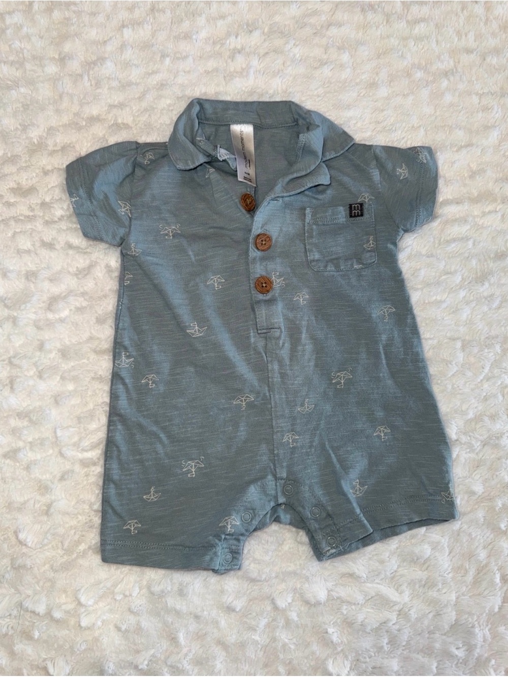Baby Short Sleeve One-Piece Romper in Dusty Blue